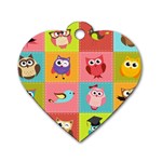 Owls Pattern Abstract Art Desenho Vector Cartoon Dog Tag Heart (One Side)