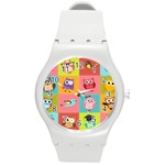 Owls Pattern Abstract Art Desenho Vector Cartoon Round Plastic Sport Watch (M)