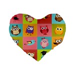 Owls Pattern Abstract Art Desenho Vector Cartoon Standard 16  Premium Flano Heart Shape Cushions