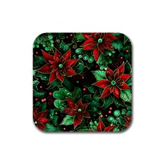 Flower Floral Pattern Christmas Rubber Square Coaster (4 Pack)