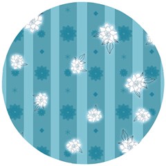 Gardenia Flowers White Blue Wooden Puzzle Round
