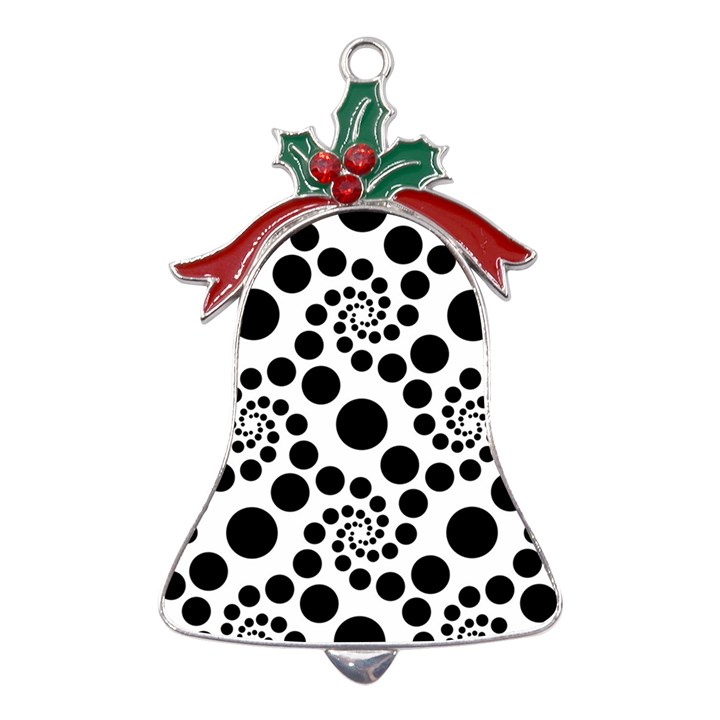 Dot Dots Round Black And White Metal Holly Leaf Bell Ornament