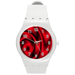 Background Red Color Swirl Round Plastic Sport Watch (m)