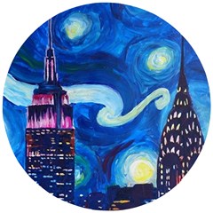 Starry Night In New York Van Gogh Manhattan Chrysler Building And Empire State Building Wooden Puzzle Round by Modalart