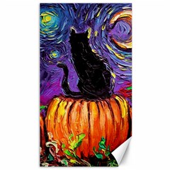 Halloween Art Starry Night Hallows Eve Black Cat Pumpkin Canvas 40  X 72  by Modalart