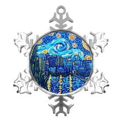Starry Night Van Gogh Painting Art City Scape Metal Small Snowflake Ornament by Modalart