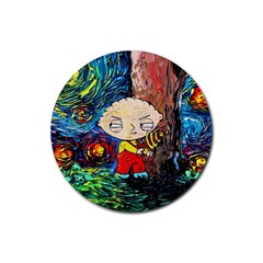 Cartoon Starry Night Vincent Van Gogh Rubber Round Coaster (4 Pack) by Modalart
