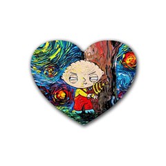 Cartoon Starry Night Vincent Van Gogh Rubber Heart Coaster (4 Pack) by Modalart