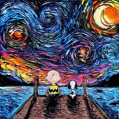 Cartoon Dog Vincent Van Gogh s Starry Night Parody Play Mat (square) by Modalart