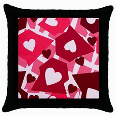 Pink Hearts Pattern Love Shape Throw Pillow Case (black) by Pakjumat