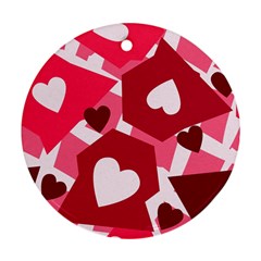 Pink Hearts Pattern Love Shape Round Ornament (two Sides)