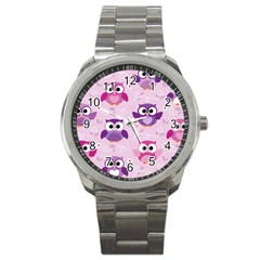 Seamless Cute Colourfull Owl Kids Pattern Sport Metal Watch