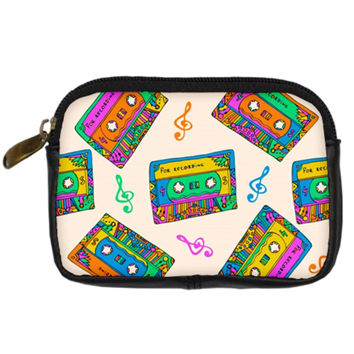 Seamless Pattern With Colorful Cassettes Hippie Style Doodle Musical Texture Wrapping Fabric Vector Digital Camera Leather Case