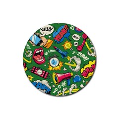 Pop Art Colorful Seamless Pattern Rubber Round Coaster (4 Pack)