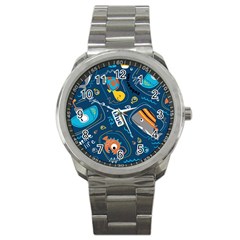 Seamless Pattern Vector Submarine With Sea Animals Cartoon Sport Metal Watch by Bedest