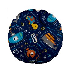 Seamless Pattern Vector Submarine With Sea Animals Cartoon Standard 15  Premium Flano Round Cushions