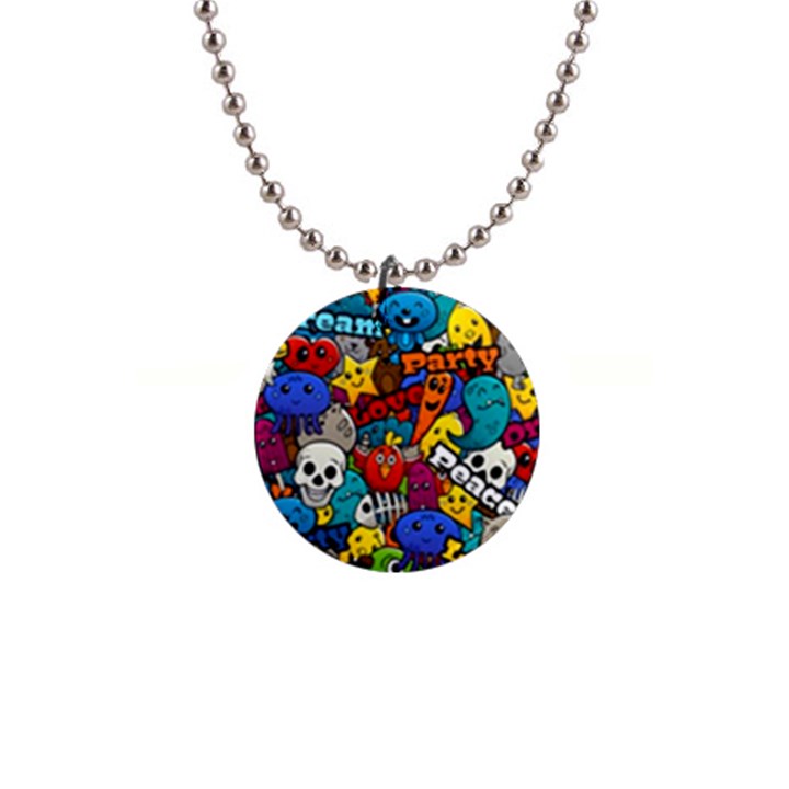 Graffiti Characters Seamless Pattern 1  Button Necklace