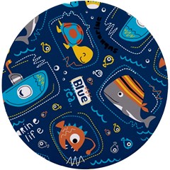 Seamless Pattern Vector Submarine With Sea Animals Cartoon Uv Print Round Tile Coaster