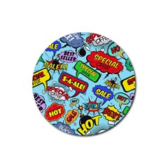 Comic Bubbles Seamless Pattern Rubber Coaster (round)