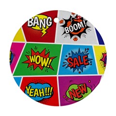 Pop Art Comic Vector Speech Cartoon Bubbles Popart Style With Humor Text Boom Bang Bubbling Expressi Ornament (round)