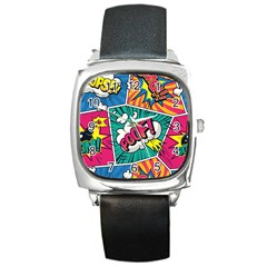 Comic Colorful Seamless Pattern Square Metal Watch