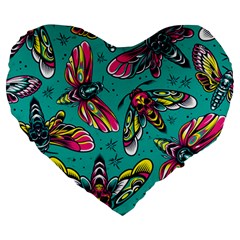 Vintage Colorful Insects Seamless Pattern Large 19  Premium Heart Shape Cushions by Bedest