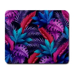 Background With Violet Blue Tropical Leaves Large Mousepad