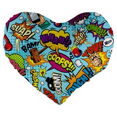 Comic Elements Colorful Seamless Pattern Large 19  Premium Heart Shape Cushions