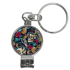 Vintage Art Tattoos Colorful Seamless Pattern Nail Clippers Key Chain