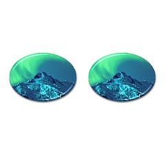 Aurora Borealis Sky Winter Snow Mountains Night Cufflinks (oval) by Pakjumat