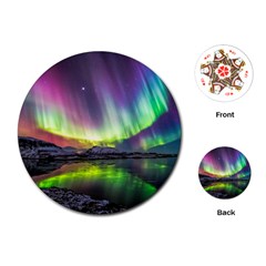 Aurora Borealis Polar Northern Lights Natural Phenomenon North Night Mountains Playing Cards Single Design (round) by Pakjumat