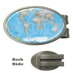 Blue White And Green World Map National Geographic Money Clips (oval)  by Pakjumat