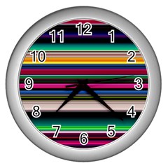 Horizontal Lines Colorful Wall Clock (silver) by Pakjumat
