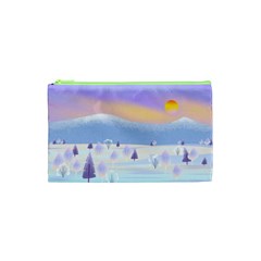 Vector Winter Landscape Sunset Evening Snow Cosmetic Bag (xs) by Pakjumat