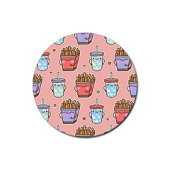 Cute Kawaii Food Seamless Pattern Rubber Round Coaster (4 Pack) by Pakjumat
