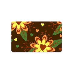 Floral Hearts Brown Green Retro Magnet (name Card) by Hannah976