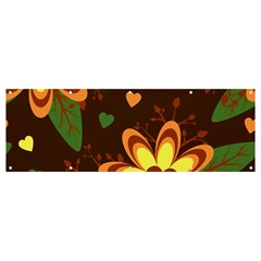 Floral Hearts Brown Green Retro Banner And Sign 12  X 4  by Hannah976