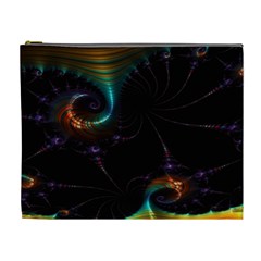 Fractal Transfer Metallic Black Cosmetic Bag (xl) by Hannah976