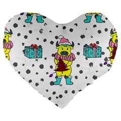 Little Bull Wishes You A Merry Christmas  Large 19  Premium Flano Heart Shape Cushions