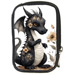 Cute Black Baby Dragon Flowers Painting (7) Compact Camera Leather Case by 1xmerch