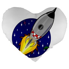 Rocket Ship Launch Vehicle Moon Large 19  Premium Heart Shape Cushions by Sarkoni