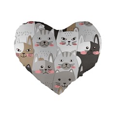 Cute Cats Seamless Pattern Standard 16  Premium Flano Heart Shape Cushions by Sarkoni