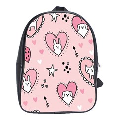 Cartoon Cute Valentines Day Doodle Heart Love Flower Seamless Pattern Vector School Bag (large) by Apen