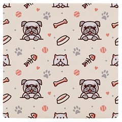 Pug Dog Cat With Bone Fish Bones Paw Prints Ball Seamless Pattern Vector Background Uv Print Square Tile Coaster 