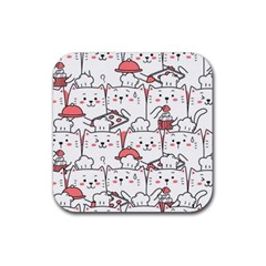 Cute Cat Chef Cooking Seamless Pattern Cartoon Rubber Coaster (square) by Bedest