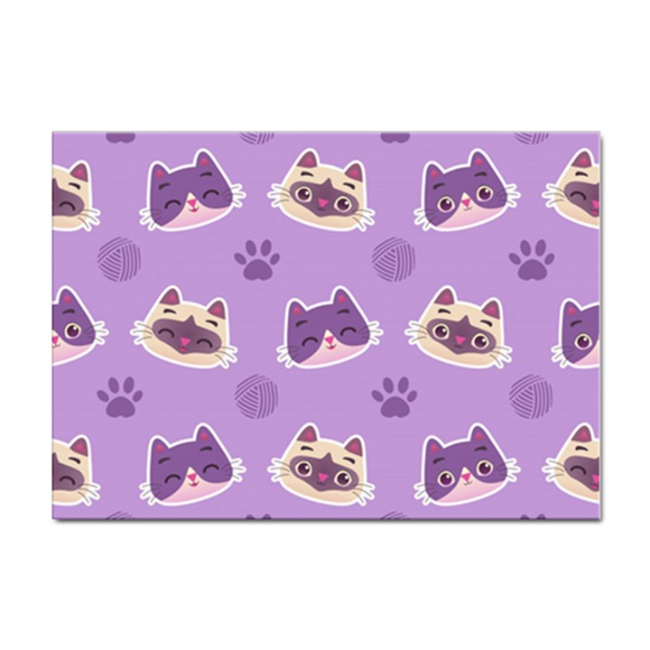 Cute Colorful Cat Kitten With Paw Yarn Ball Seamless Pattern Sticker A4 (100 pack)