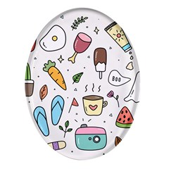Doodle Fun Food Drawing Cute Oval Glass Fridge Magnet (4 Pack) by Apen