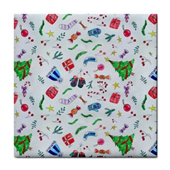 New Year Christmas Winter Pattern Tile Coaster by Apen