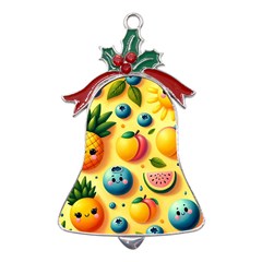 Fruits Fresh Sweet Pattern Metal Holly Leaf Bell Ornament by Ravend