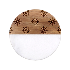 Nautical Seamless Pattern Classic Marble Wood Coaster (round)  by Grandong